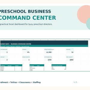 Tableau de gestion pour garderie préscolaire | Suivi des inscriptions, registre des frais de scolarité et tableau de bord d'entreprise de garde d'enfants | Modèle Excel