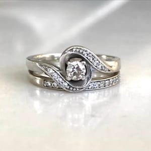 Vintage Diamond Rings, Wedding Ring Set, Engagement Ring, Wedding Ring, 10k White Gold, Sz 5