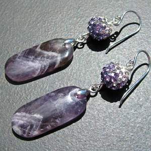 Amethyst Statement Ohrringe, Lila Stein, Halbedelstein Ohrringe, Edelstein Ohrringe, Naturstein, Pave Crystal, Sterling Silber, Funkelnd 952