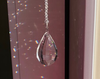 Crystal Sun Catcher, Checkerboard Teardrop, Clear Crystal Prism Sun Catcher, Window Decoration, Unique Gift, Hostess Gift Under 30   1810S