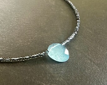 Aquamarine Necklace, Natural Blue Gemstone, Adjustable Necklace, Sterling Silver, Gift for Her, Gift Under 100  1966