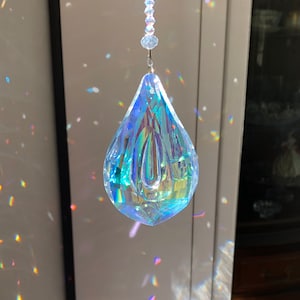 Crystal Sun Catcher, AB Crystal Teardrop, Aurora Borealis, Prism Sun Catcher, Sparkly Ornament, Window Decoration, Wedding Decor 1787S