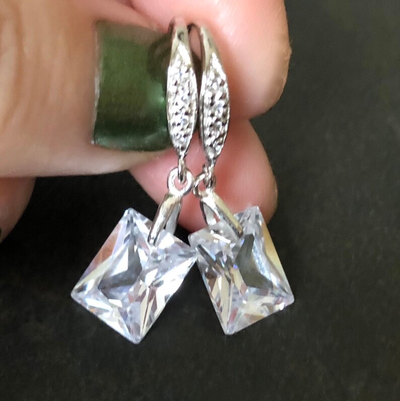 CZ Statement Earrings Clear CZ Rectangle Earrings Cubic Etsy
