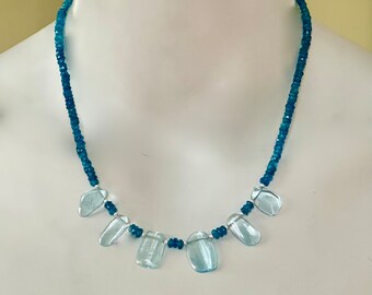 Aqua Gemstone Necklace, Blue Topaz Slice, Apatite Rondelles, Natural Stone, Sterling Silver, December Birthstone, Gift for Her  1947