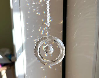 Crystal Sun Catcher, Crystal Ring, Crystal Prism Ornament, Window Ornament, Unique Gift, Gift Under 50, 1991S
