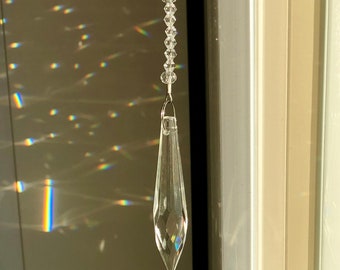 Crystal Sun Catcher, Clear Crystal Icicle, Prism Sun Catcher, Window Decoration, Gift Under 30, Wedding Decor, Unique Gift Under 30 1739S