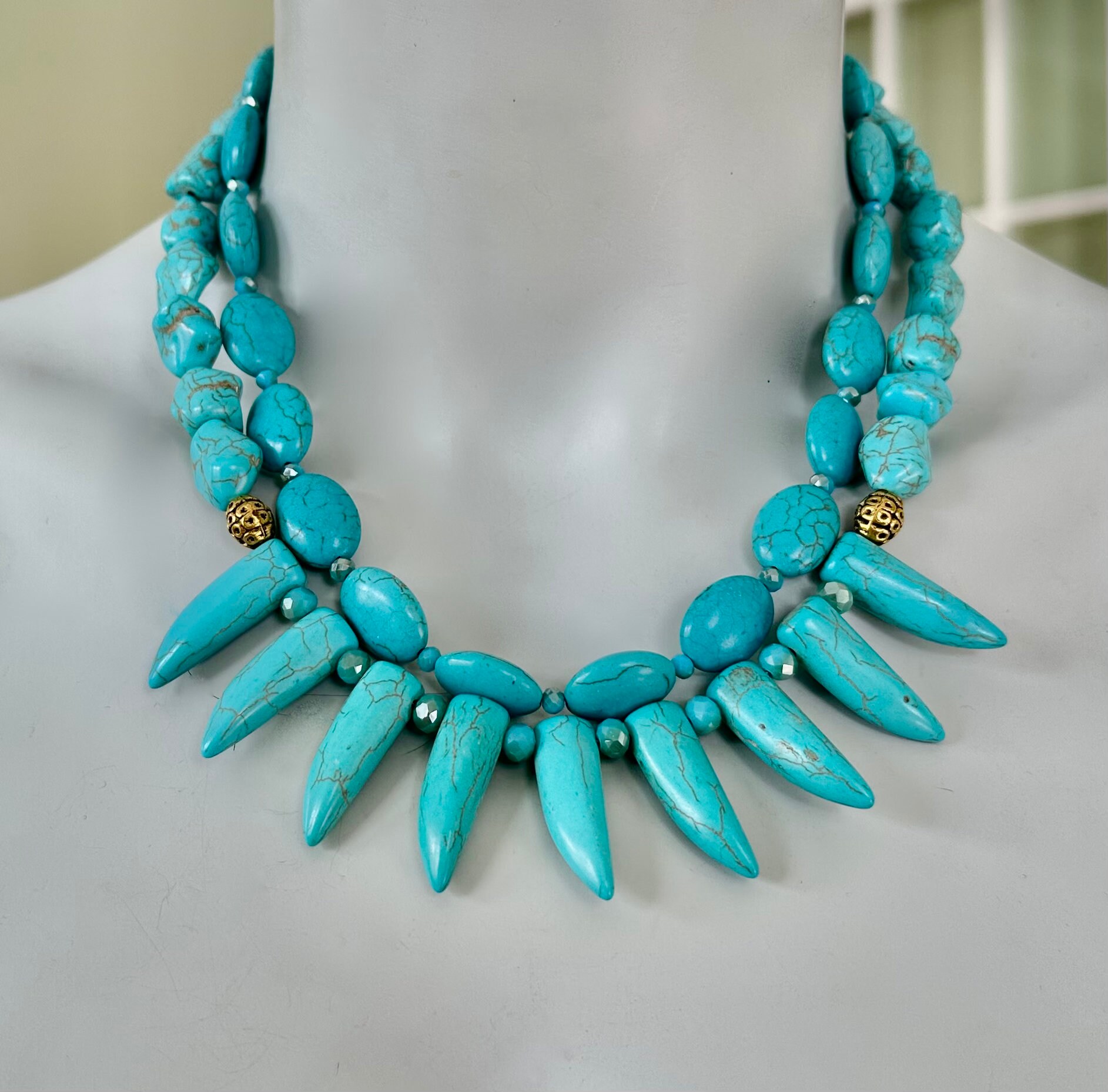 Turquoise Multi-Strand Statement Necklace, Unique Colored Collar, Gems –  Bling Beaded Baubles