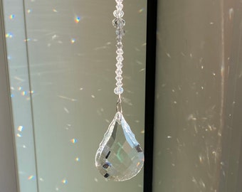 Crystal Sun Catcher, Clear Crystal Teardrop, Prism Sun Catcher, Window Decoration, Unique Gift Under 30, Wedding Decor 1558S