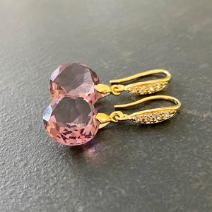 Amethyst Quartz Earrings, Purple Quartz, 18k Gold Vermeil CZ, Dangle Earrings, Sparkly Earrings, Gift for Her, Gift Under 50 1935