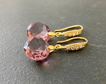 Amethyst Quartz Earrings, Purple Quartz, 18k Gold Vermeil CZ, Dangle Earrings, Sparkly Earrings, Gift for Her, Gift Under 50 1935