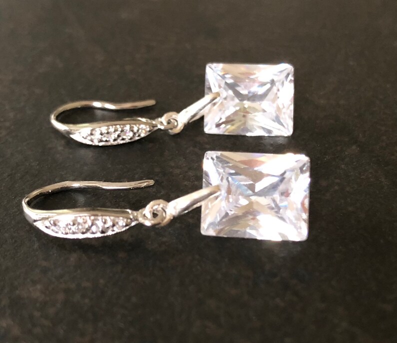 CZ Statement Earrings Clear CZ Rectangle Earrings Cubic Etsy