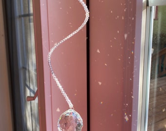 Crystal Sun Catcher, Coil Sun Catcher, Long Teardrop, Clear Crystal Prism Sun Catcher, Window Decoration, Unique Gift, Hostess Gift   1929S