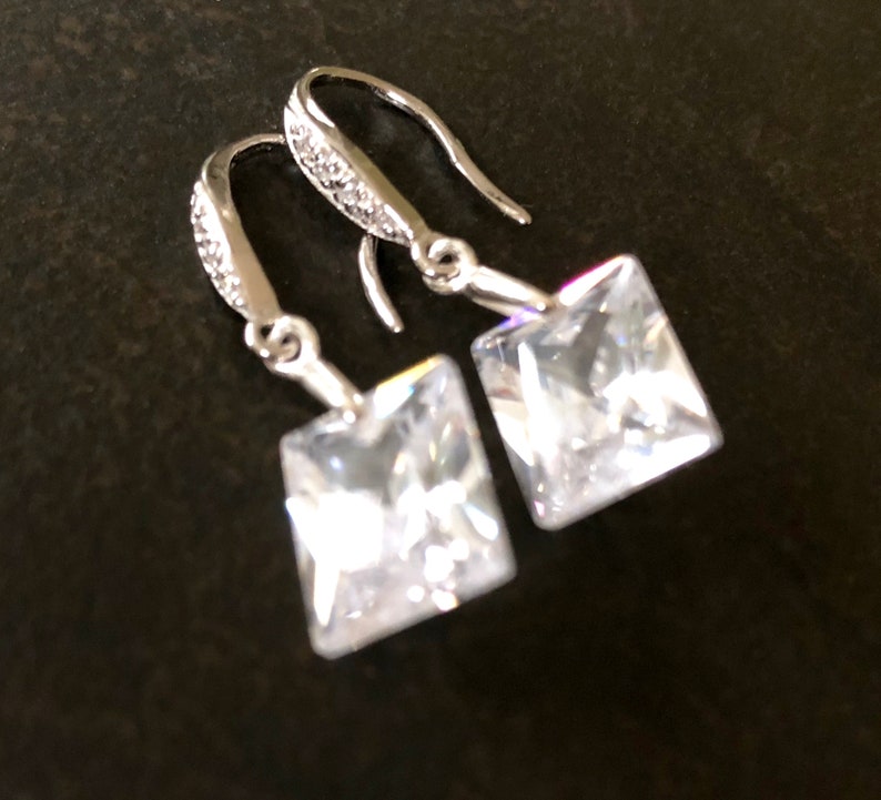 CZ Statement Earrings Clear CZ Rectangle Earrings Cubic Etsy