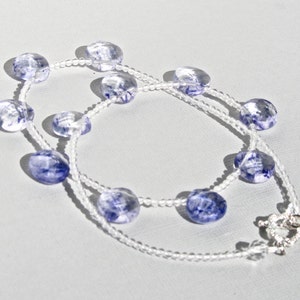 SALE, Dainty Quartz Necklace, Blue Quartz, Marbled Indigo Quartz, Clear Quartz, Natural Stone, Sterling Silver, Minimalist 295 image 3