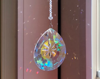 Crystal Sun Catcher, Large AB Crystal Daisy Teardrop, Prism Sun Catcher, Rainbow Sun Catcher, Window Decoration, Unique Gift 1850