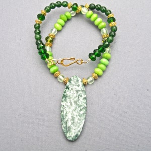 Green Stone Necklace, Green Garnet, Peridot Gemstone, Big Jade Pendant, Tree Jade, Natural Stone, Semi Precious, Gift for Her 364 image 1