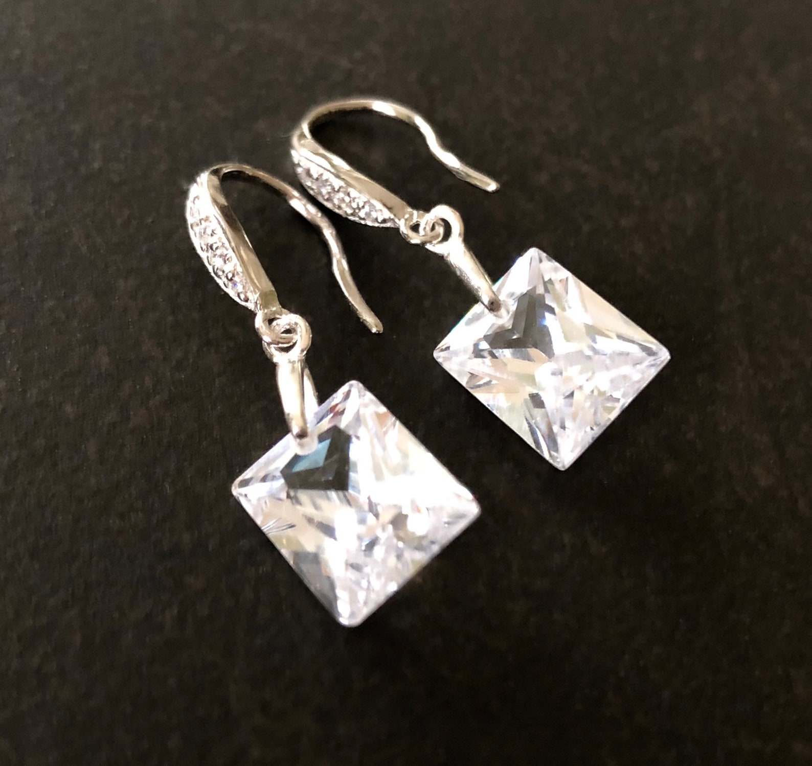 Radiant CZ Beaded Statement Earrings, Silver main image 0