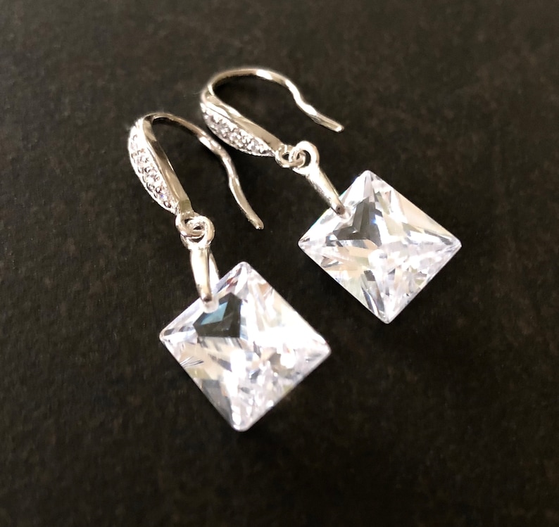 CZ Statement Earrings Clear CZ Rectangle Earrings Cubic Etsy
