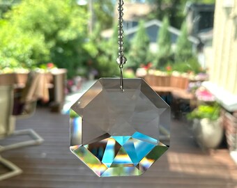 Large Crystal Sun Catcher, Crystal Octagon, Crystal Prism, Crystal Ornament, Window Decoration, Unique Gift, Gift Under 75  1964S