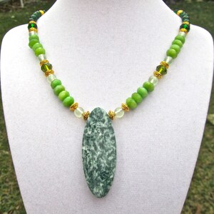 Green Stone Necklace, Green Garnet, Peridot Gemstone, Big Jade Pendant, Tree Jade, Natural Stone, Semi Precious, Gift for Her 364 image 2
