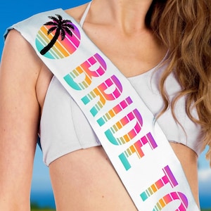 Love Island Palm Tree Bride to Be Sash • Tropical Bachelorette • Retro Bride • Bach Island • bombshell bride sash