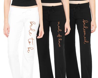 Bridal Party Pants -Bride Sweatpants,Bridesmaid workout pant, Maid of Honor, bottoms, fleece, Bachelorette Party, Bachelorette Spa Day