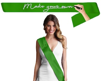 Green Satin Sash • Top Quality Blank Double Layer Satin Sashes • DIY, Make Your Own •
