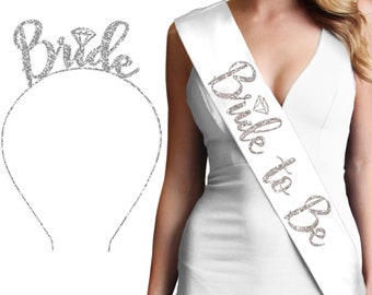 Bride to Be with Diamond Silver Glitter Sash, Bachelorette Sashes