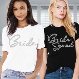 Camisa de despedida de soltera • Camiseta de novia con diamantes de imitación auténticos • Camisetas sin mangas para dama de honor