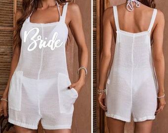 Sheer Bride Romper • Short Cover Up Top • White Glam Bride • Bride Bandeau Bikini • Bride Swims • Pool Resort Wear • Bikini Beachwear