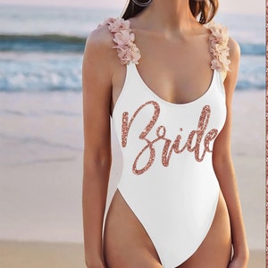 Rose Gold Bride Swimsuit • Blush Floral One Piece • Bride Swimwear • Bride Resort Wear • Honeymoon Bathing Suit • Bachelorette Party Weekend