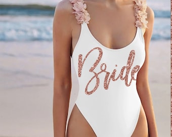 Rose Gold Bride Swimsuit • Blush Floral One Piece • Bride Swimwear • Bride Resort Wear • Honeymoon Bathing Suit • Bachelorette Party Weekend