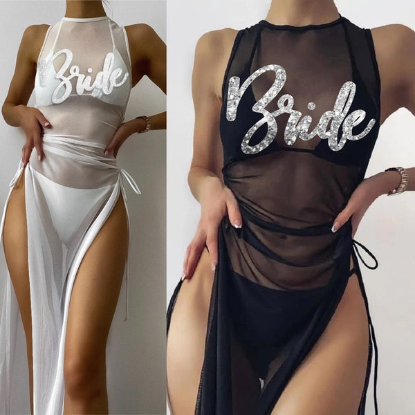 Bride Sheer Cover Up • Silver Glam Bride Dress Cover Up • Bride Cover Up • Honeymoon Shirt • Swimsuit Cover Up • Boho Cover Up