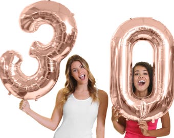 Giant Rose Gold 30th Birthday Balloon - 16th 21st 40th 50th Birthday balloons, 30th Birthday Decorations, 30th Party Decor, 34" Mylar Number