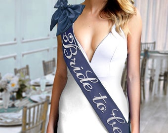 Navy Bridal Party Sashes • Rhinestone Bride Sash • Bridesmaid Gifts • Bachelorette Party • Bridal Shower • Wedding Party Sashes • Satin Bow