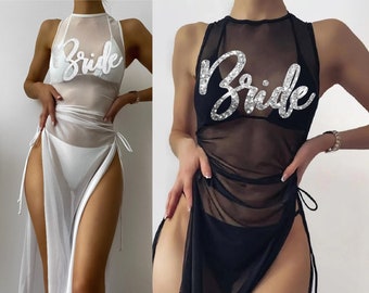 Bride Sheer Cover Up • Silver Glam Bride Dress Cover Up • Bride Cover Up • Honeymoon Shirt • Swimsuit Cover Up • Boho Cover Up