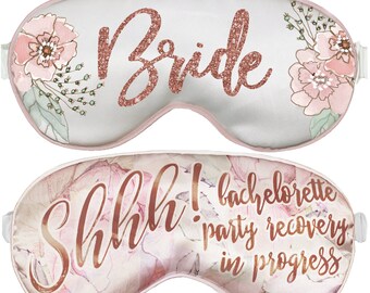 Satin Eye Sleep Mask • Floral Rose Gold Bride • Bachelorette Party Favors • Honeymoon Blindfold • Hangover Kits • Bridesmaid Gifts