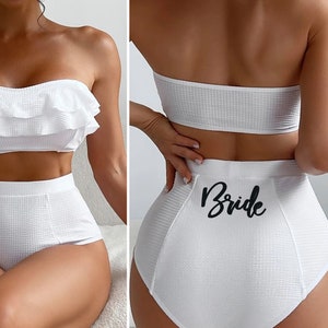 Bride Bikini • Ruffle High Waisted Bandeau Glam Black Bride Bikini • Bride Bathing Suit • Honeymoon Swimsuit • Bridal Swimwear
