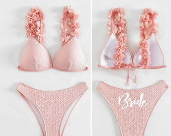 FREE SHIPPING: Blush Bride Bikini • Rose Gold Floral Swimwear • Honeymoon Swimsuit • Bride Bikini • Bachelorette Party Weekend • Resort Wear