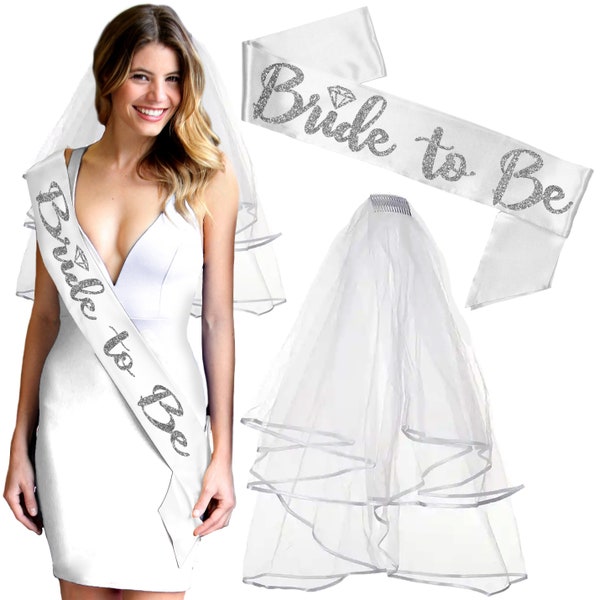 2pc Bachelorette Set • Bachelorette Veils • Bride to Be Sash • Engagement Party •  Bachelorette Party Supplies • Bridal Shower • Bride Gift