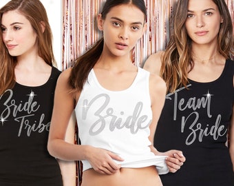 Rhinestone Bridal Tanks • Glam Rhinestone Bride • Bachelorette Party Shirts • Bachelorette Party • Bridal Party Tops • Bridesmaid Ideas