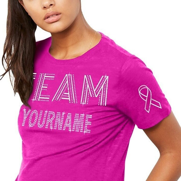 Custom Breast Cancer Awareness Shirt - Rhinestone & Silver Foil Custom Tee, Survivor, Team Walk for a Cure, Personalized Sash, Fighter