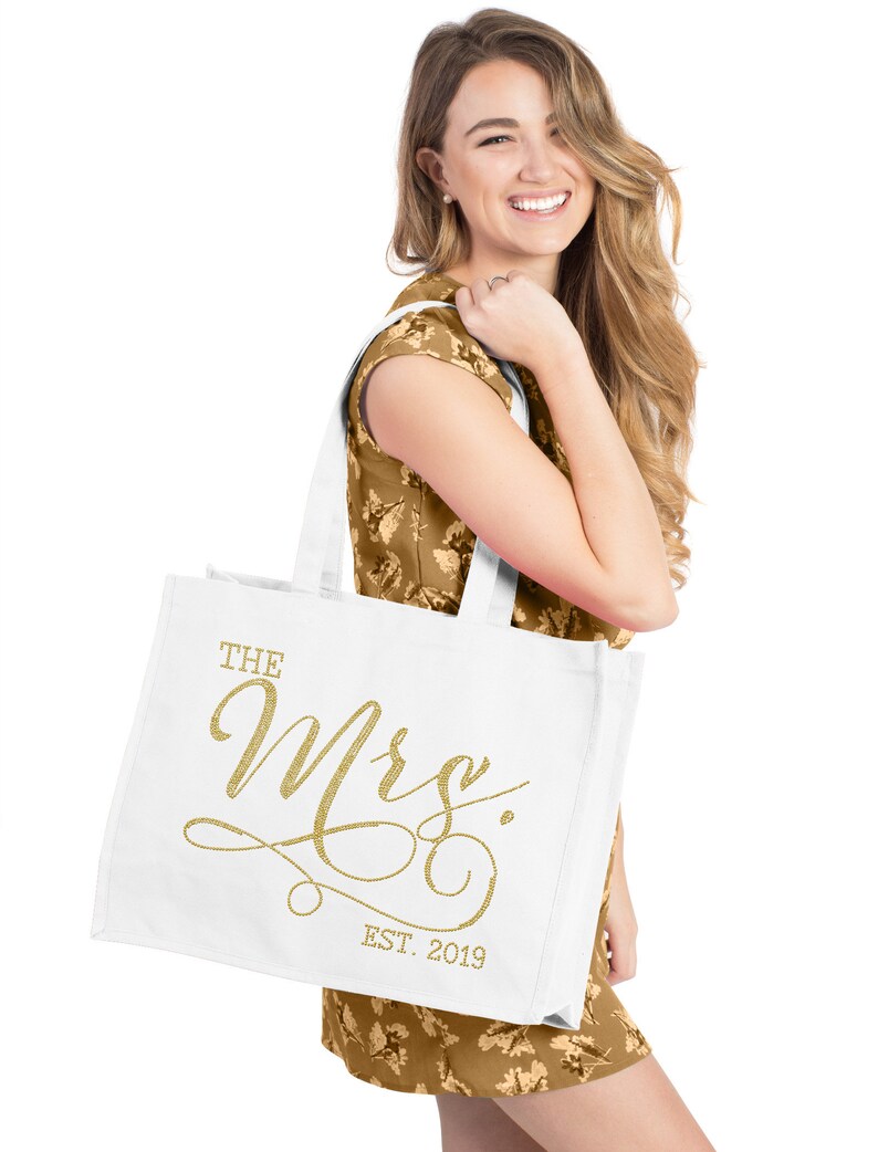 Bridal Shower Gift Carryall Engagement Gold Bridal Tote Jumbo Bride Tote Bride Bag: The Mrs EST 2019 Tote Bag Bachelorette Party