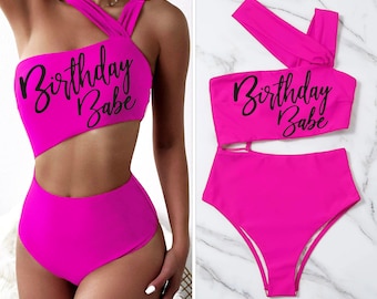 Birthday Bathing Suit • Pink Cut-Out One Piece Swimsuit • Sexy Swimwear • Beach Party • Birthday Suit • Birthday Babe • Birthday Girl