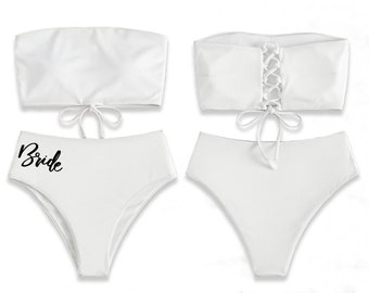 FREE SHIPPING: Bride Swimsuit • 2pc Corset Back Bikini • Sexy Swimwear • Bridal Swimwear • Pool Resort Wear • Bride Bikini • Honeymoon Swims