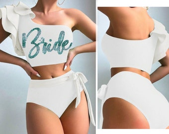 White Bride Swimsuit • Glam Bride Bikini • Bride Swimwear • Destination Bachelorette Party Weekend • Bride Swimsuit • Bridal Bathing Suit