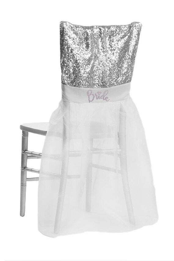 Bride With Diamond Sequin And Organza Chair Cover Bridal Etsy