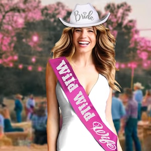 Wrangled for Life • Wild Wild Wife Rhinestone Premium Pink Satin Sash • Same Cowboy Forever