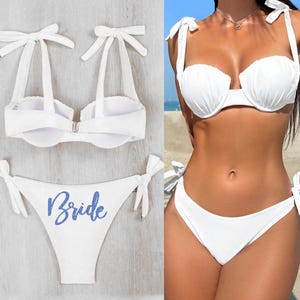 Bride White Bikini • Last Toast White Bikini Swimsuit • Honeymoon Bathing Suit • Bridal Bow Swims • Last Sail Before the Veil Bride Bikini