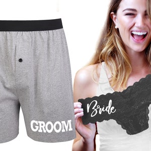 Newlywed Gifts • Bride Groom • Wifey Hubby • Mrs Mr • Sleep Mask • Bride Panties • Mens Boxers • Luggage Tag • Honeymoon • Blindfold